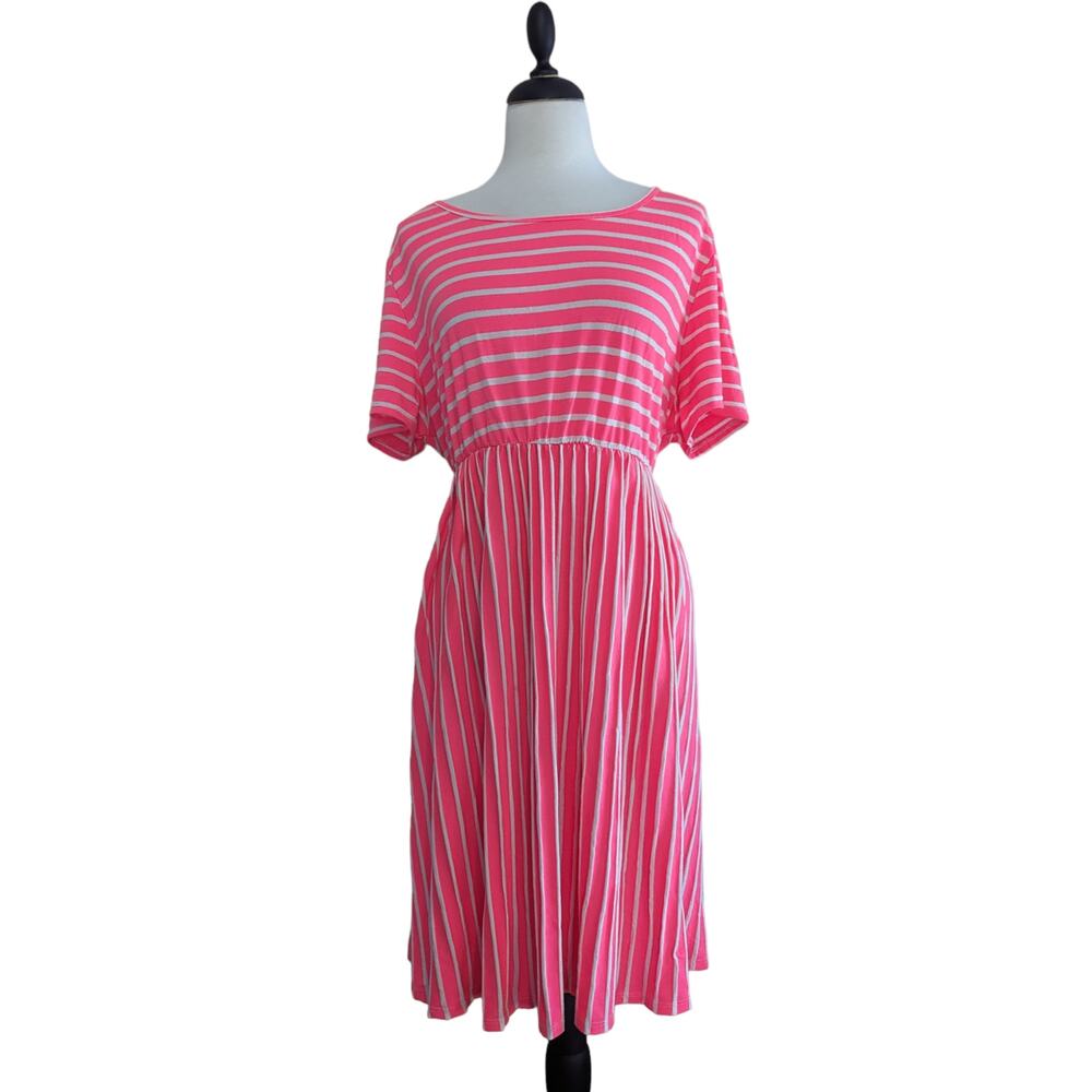 Good Day Pink & White Striped Short Sleeve Dress Size 3XL